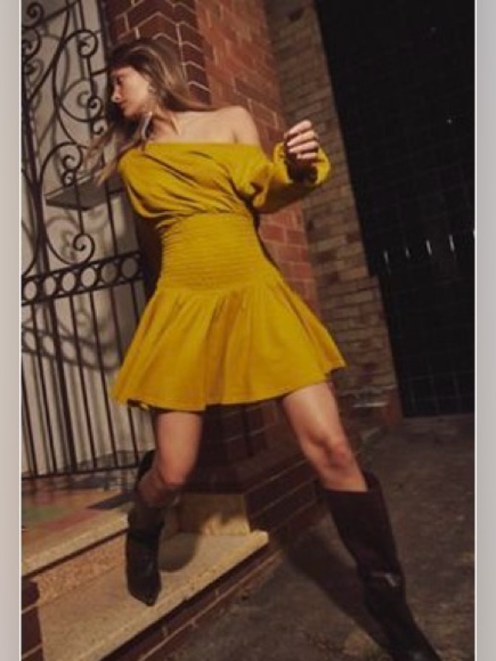 NWT 🔖Free People Scorching Hot Long Sleeve Mini Dress Golden Palm S